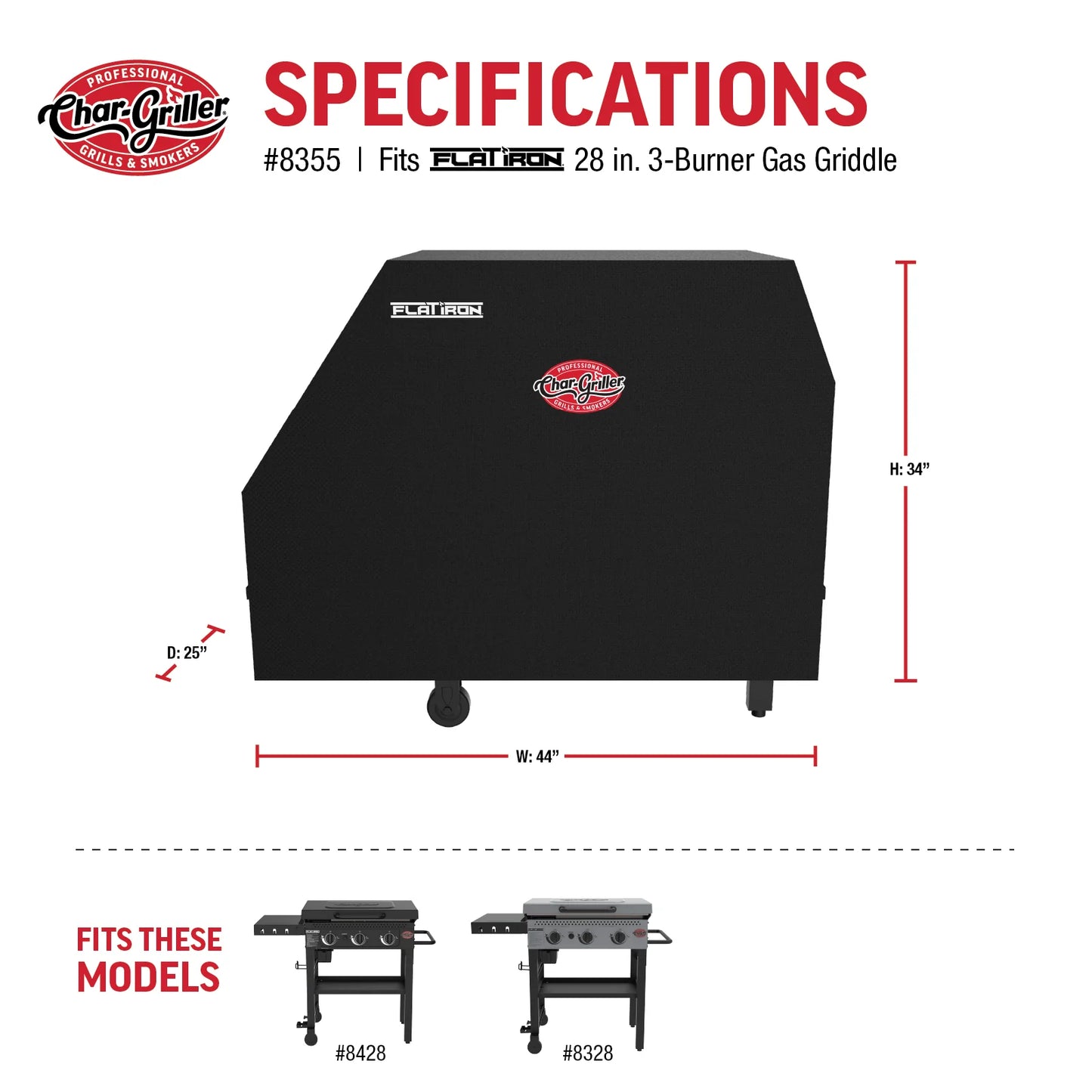 Char-Griller 3-brännare Flat Iron™ Gas Griddle-överdrag