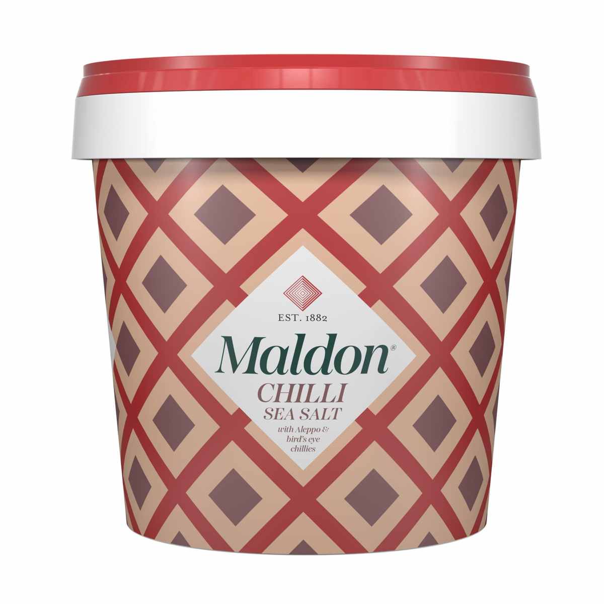 Maldon havssaltflingor MED CHILI 500g hink (med Aleppo & "bird's eye" chili)