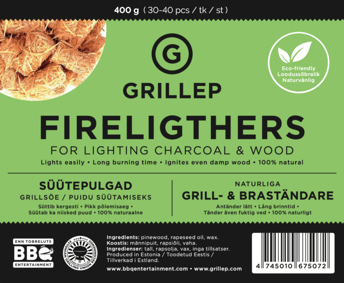 GRILLEP TÄNDARE för tändning av grillkol/ved (400g 30-40 st)