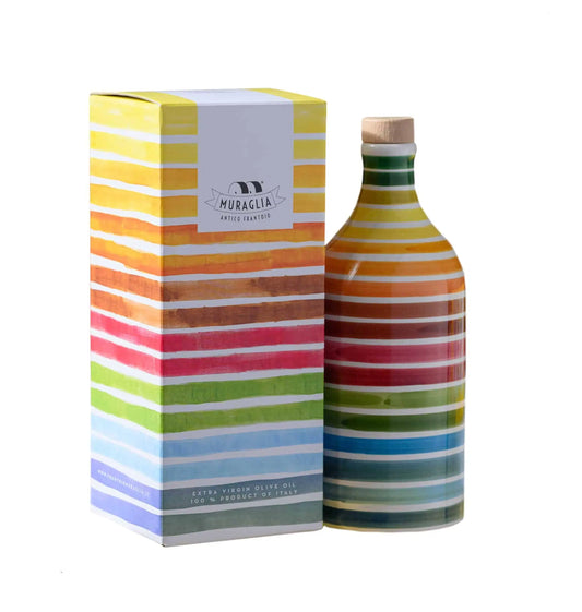 Italiensk extra virgin olivolja i en keramisk "Rainbow"-flaska och presentask "Muraglia MEDIUM FRUITY" 500 ml (medium fruktig)
