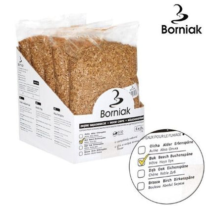 Borniak rökspån av bok, 5 x 2 liter (Medium pack)