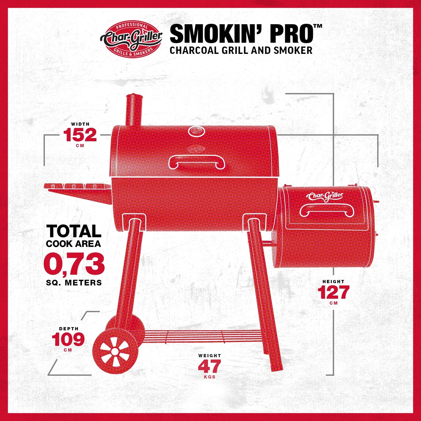 Char-Griller Smokin' Pro™ Tunngrill och Offset-rökugn