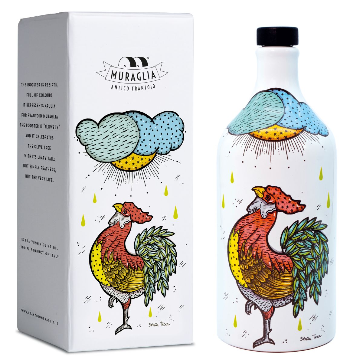 Italiensk extra virgin olivolja i keramisk presentask "Tupp" i flaska "Muraglia INTENSE FRUITY" 500 ml (intensivt fruktig)