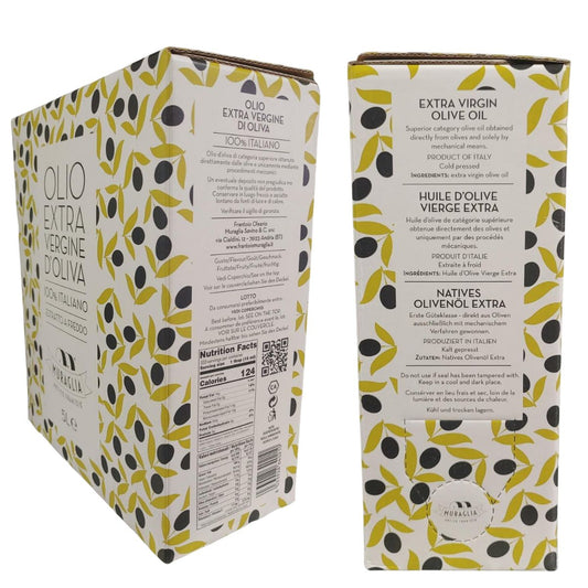 Italiensk extra virgin olivolja "Muraglia Pitted" bag-in-box 5 L (pressad utan olivstenar, intensivt fruktig)