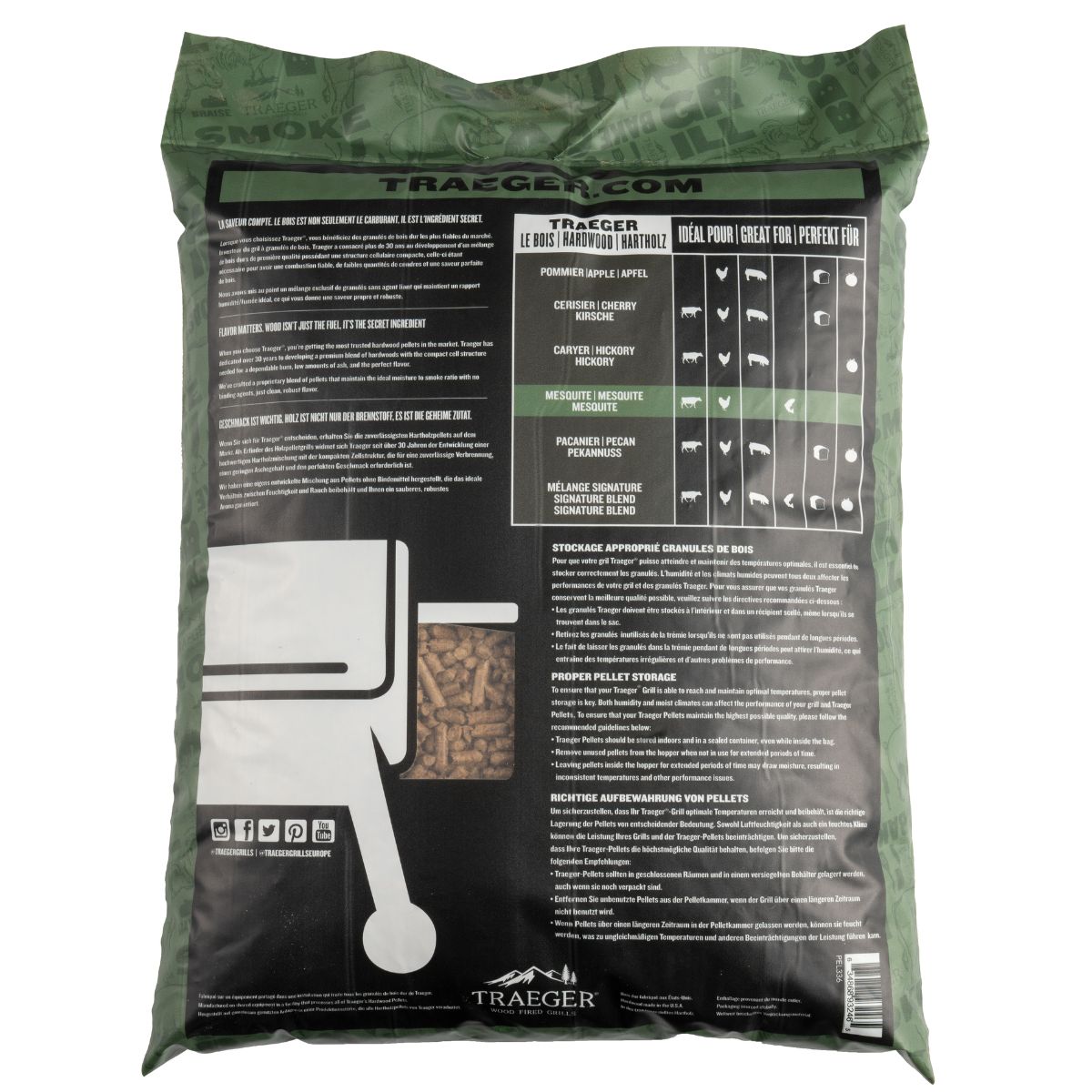 TRAEGER MESQUITE träpellets för rökare 9 kg