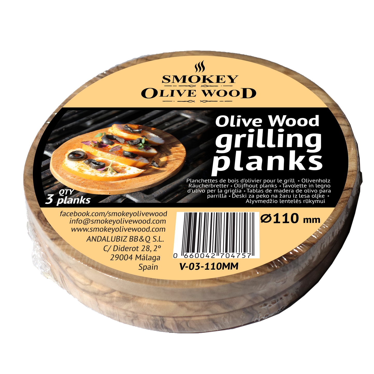 SMOKEY OLIVE WOOD Runda grillplankor av olivträ 110 mm, 3 st