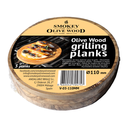 SMOKEY OLIVE WOOD Runda grillplankor av olivträ 110 mm, 3 st
