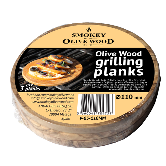 SMOKEY OLIVE WOOD Runda grillplankor av olivträ 110 mm, 3 st