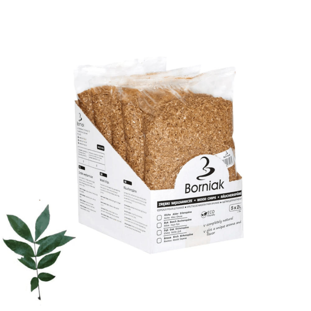 Borniak rökspån av hickory – kraftig röksmak, 5 x 2 liter (Medium pack)